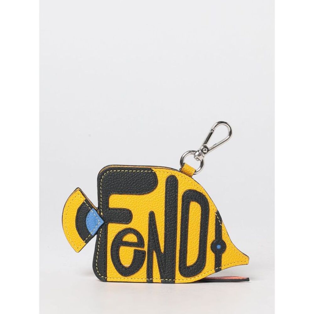 Fendi Men Fish Grained Leather Keyring Fendi With Zip Pocket And Carabiner